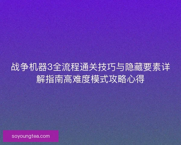 战争机器3全流程通关技巧与隐藏要素详解指南高难度模式攻略心得